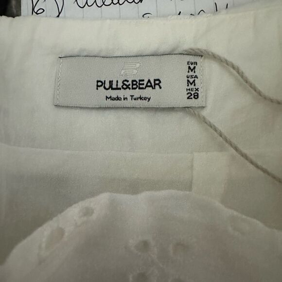 Pull&Bear Womens Skirt M 10 Embroidered  White Mini Short Lined Summer new - Picture 4 of 9